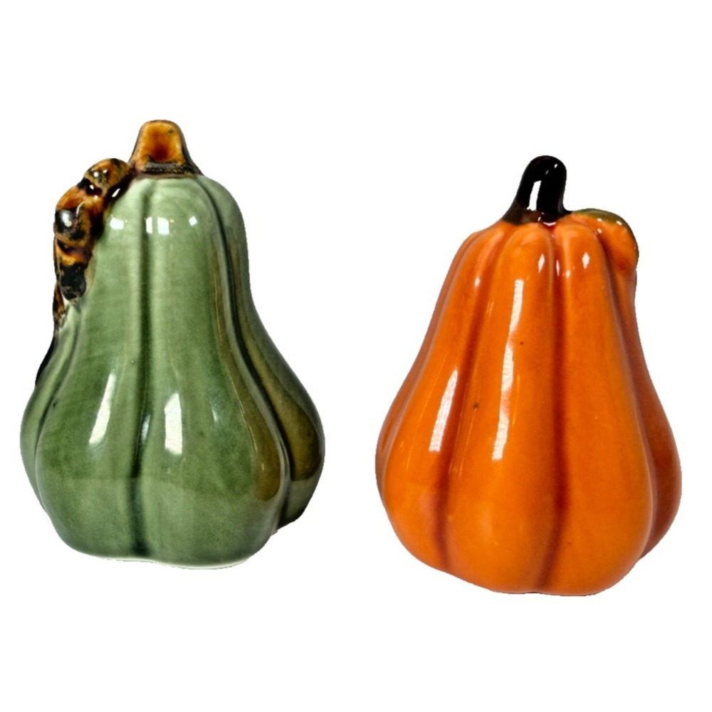 Vintage Ceramic Pumpkin and Gourd Salt & Pepper Shakers Fall Harvest Decor - Picture 5 of 6